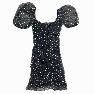 Black Polka Dot Off-Shoulder Mesh Dress